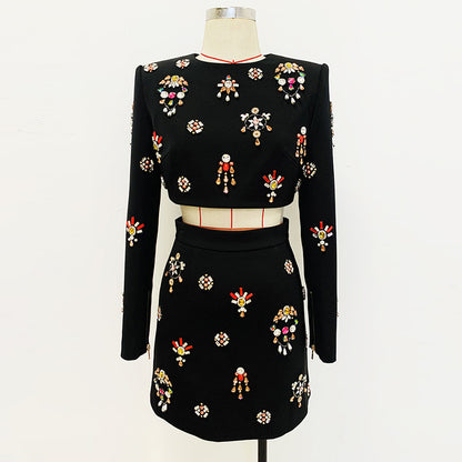 Fashionable Beaded Short Jacket And Skirt Set