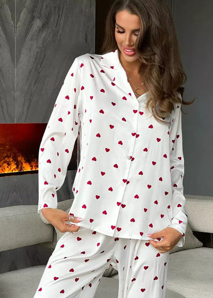 Satin Heart Pajama Set Two Piece Sleepwear