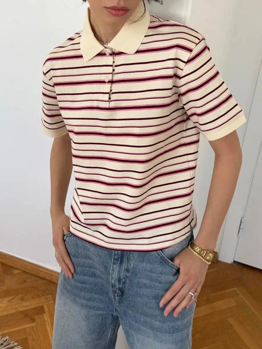 Vintage Striped Color Block Polo Shirt