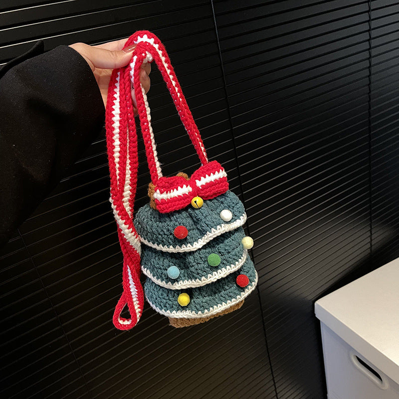 Cute Handmade Crochet Christmas Tree Crossbody Bag