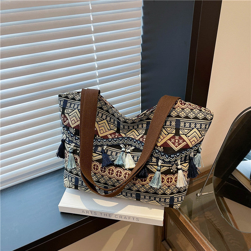 Trendy Ethnic Style Fringe Tote Bag