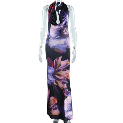Colorful Digital Print Sleeveless Maxi Dress With Deep Neckline