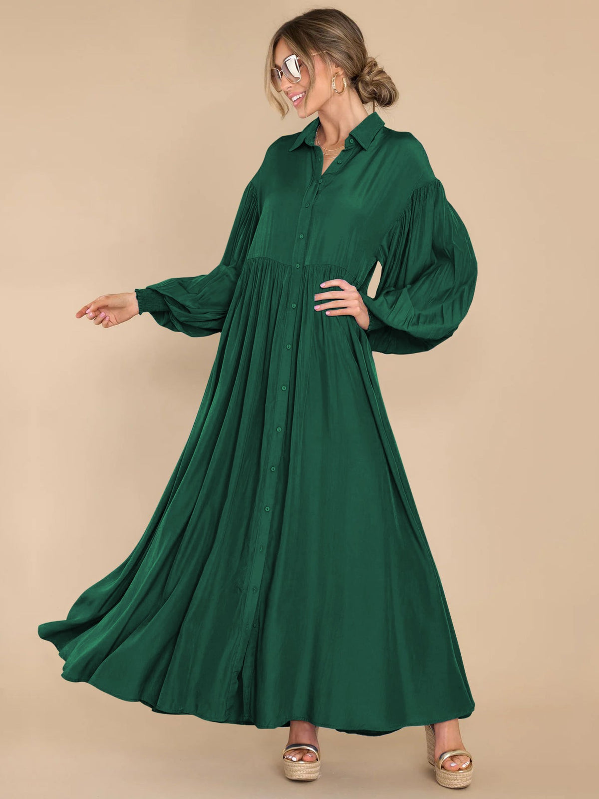 Autumn And Winter New Product Long Solid Color Dress Button Long Dress Loose Oversized Swing Skirt