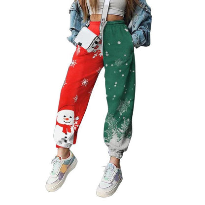 Women'S Christmas Positioning Printing Loose Fitness Sports Harem Pants Temperament Commuter Trousers
