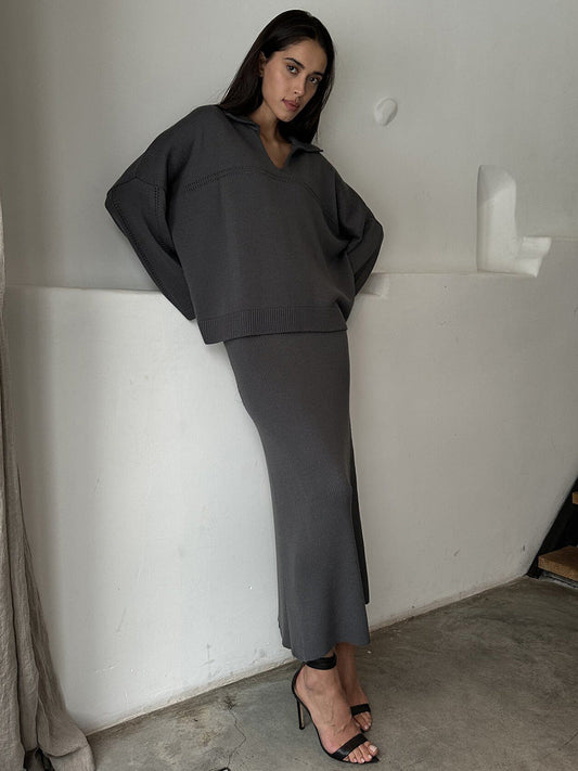 Fashionable V-Neck Knit Sweater And Skirt Set