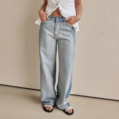 Minimalist Washed Mid Waist Wide Leg Jeans