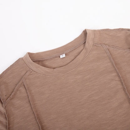 Elegant Splice Round Neck Long Sleeve Top