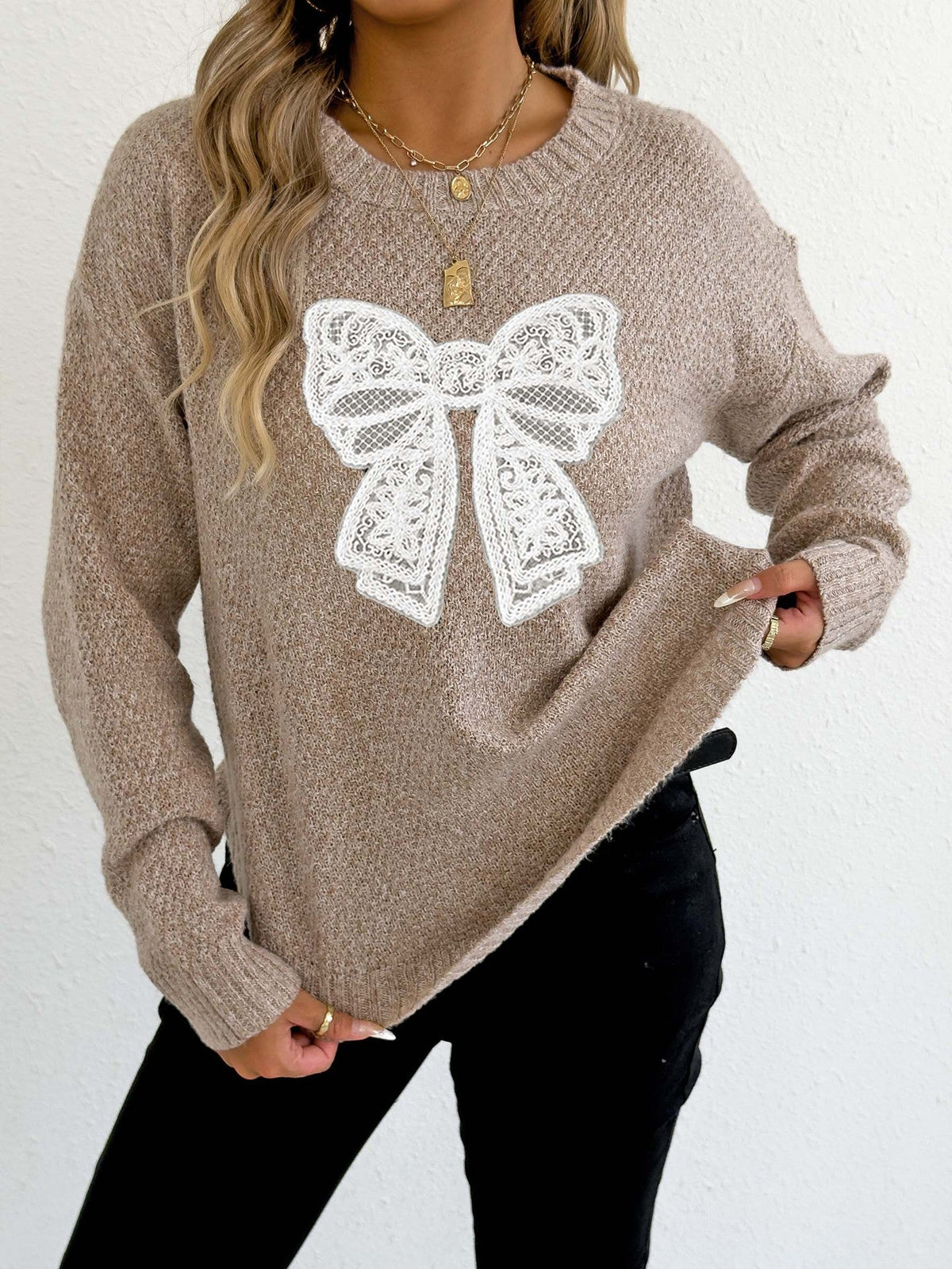 Embroidered Butterfly Knit Sweater Elegant Casual Pullover