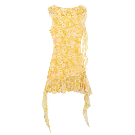 Sweet Pleated Printed Bodycon Mini Dress