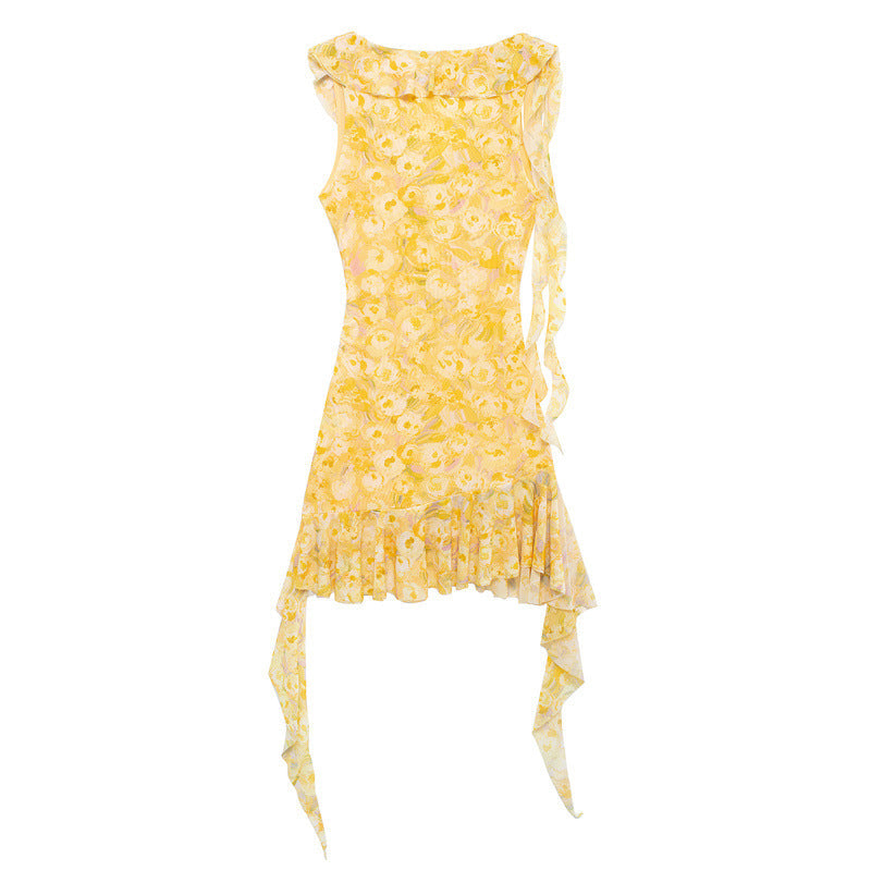 Sweet Pleated Printed Bodycon Mini Dress