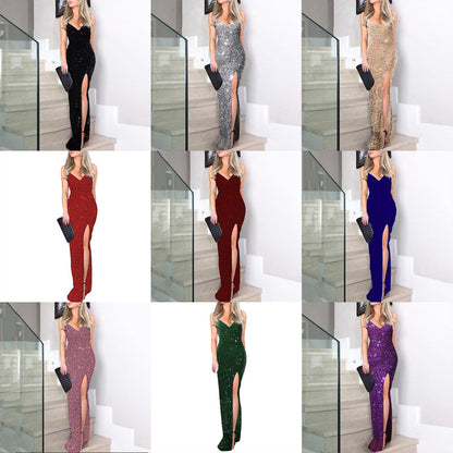 Sexy V-Neck Sequin Maxi Dress