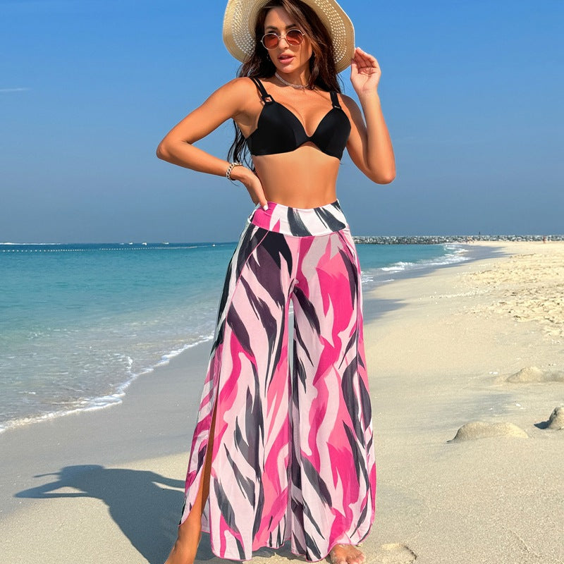 Women'S Bikini Set With Printed Pants - Polyester Fabric