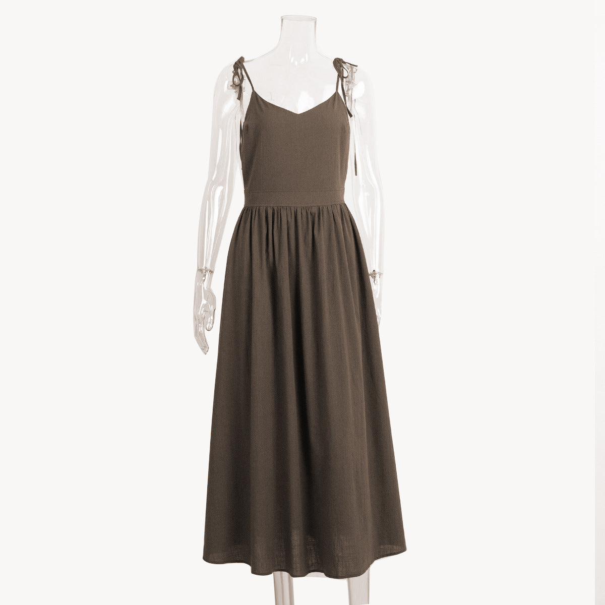 Cotton V-Neck Backless Dress Elegant Casual