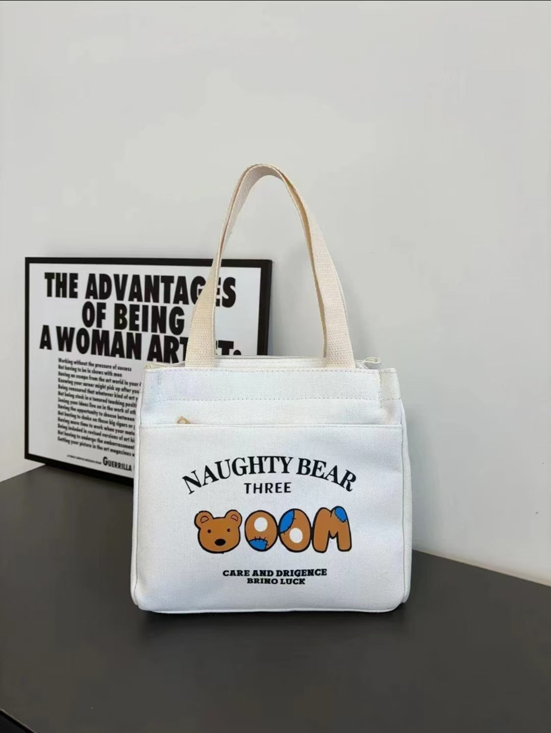 Teddy Bear Canvas Lunch Bag Large Capacity Student Tote Bag