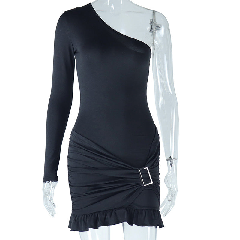 Elegant Off-Shoulder Bodycon Dress With Ruffle Hem