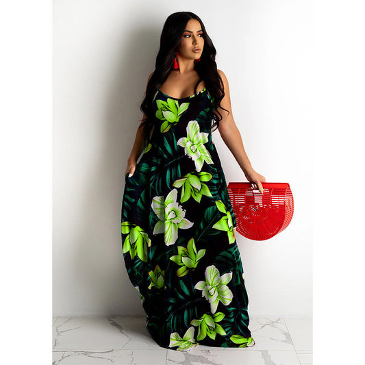 Floral Print Loose Slip Dress Long Dress