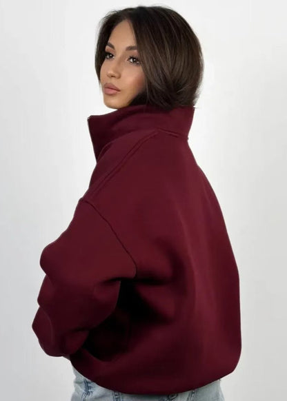 Quarter Zip Sweatshirt In Cozy Burgundy Fabric