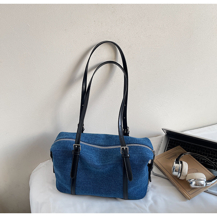 Stylish Denim Boston Bag Soft Casual Shoulder Tote