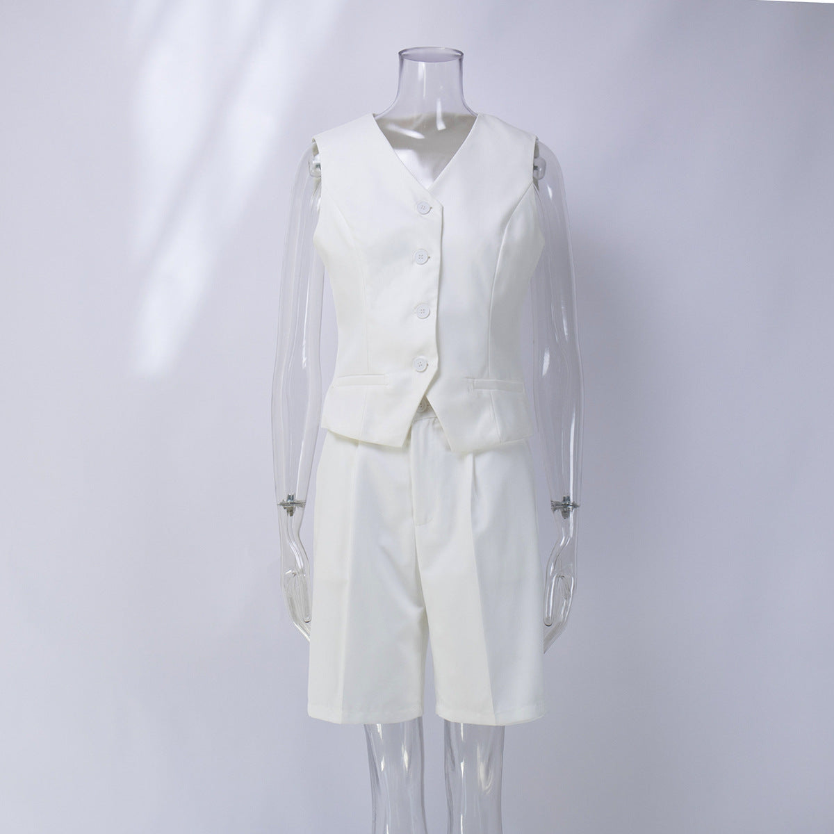 Stylish Sleeveless Blazer Set With Tailored Shorts