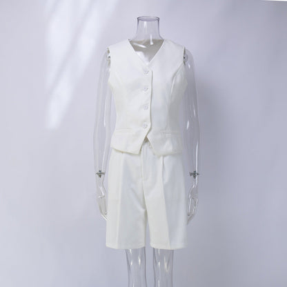 Stylish Sleeveless Blazer Set With Tailored Shorts