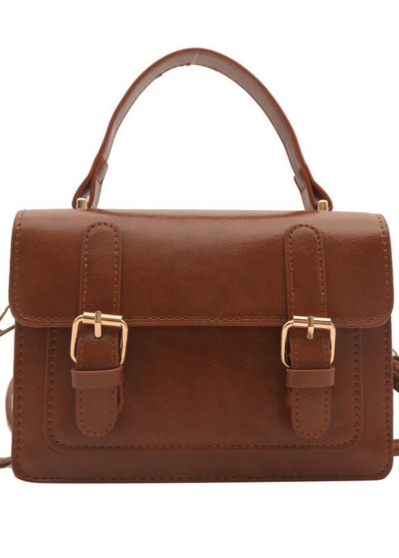 Classic Faux Leather Satchel With Double Buckle