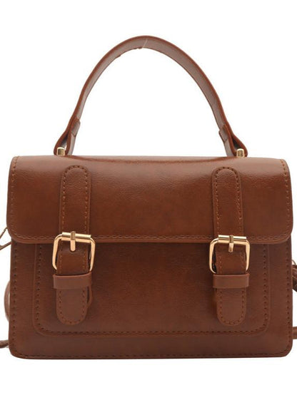 Classic Faux Leather Satchel With Double Buckle