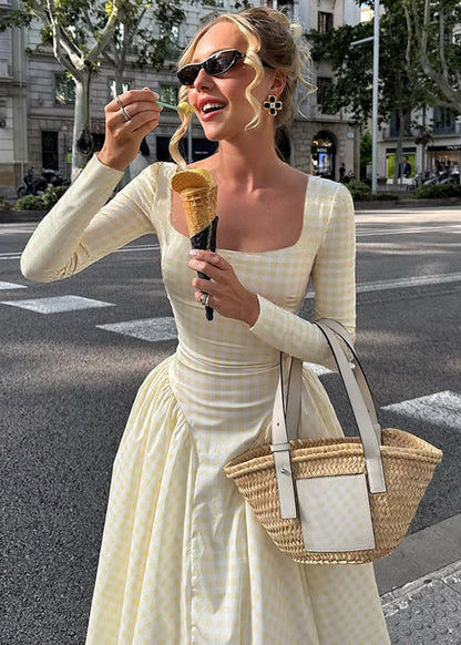 Long Sleeve Midi Dress Lightweight Pink Gingham