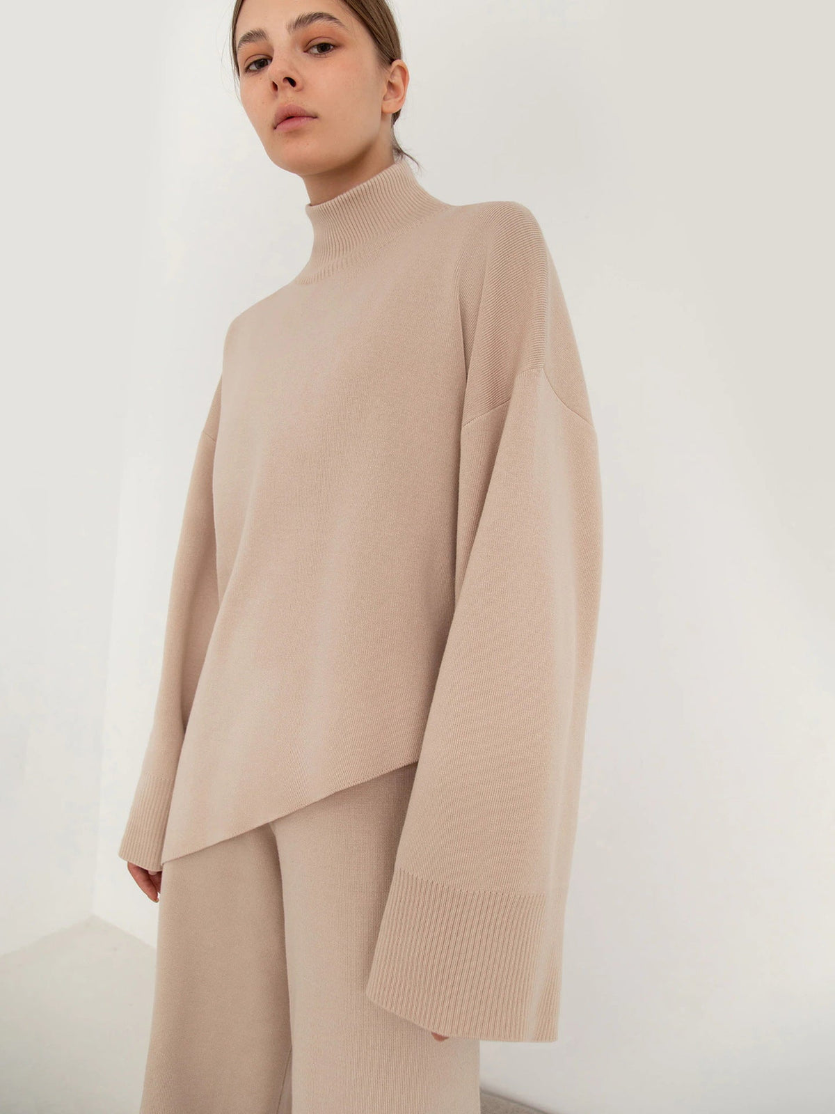 High Collar Irregular Knit Sets