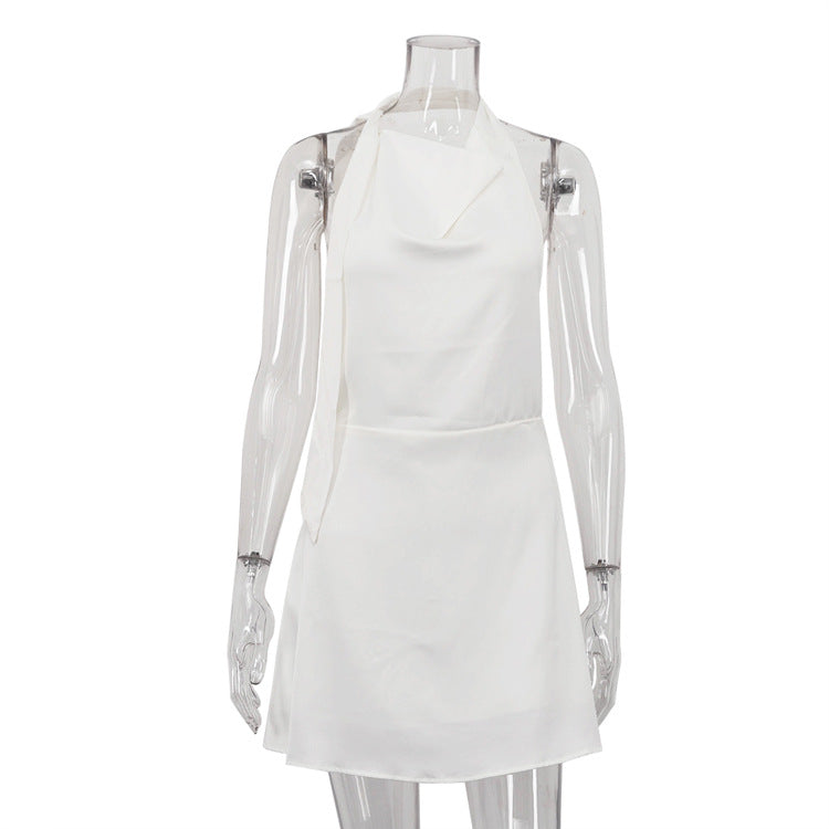 Satin Drape Backless A-Line Dress for Women