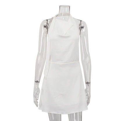 Satin Drape Backless A-Line Dress for Women