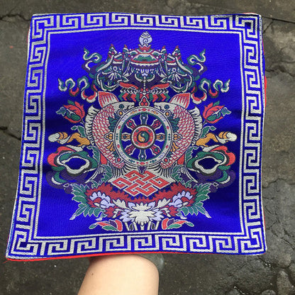 Tibetan Style Cloth Mat Embroidered With Eight Auspicious Crosses, Diamond Pestle, Bell Pestle, Tablecloth