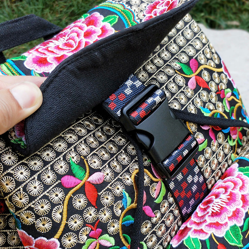 New Embroidery Bag Ethnic Style Bag Women'S Large Capacity Canvas Backpack Travel Bag Fabric Art