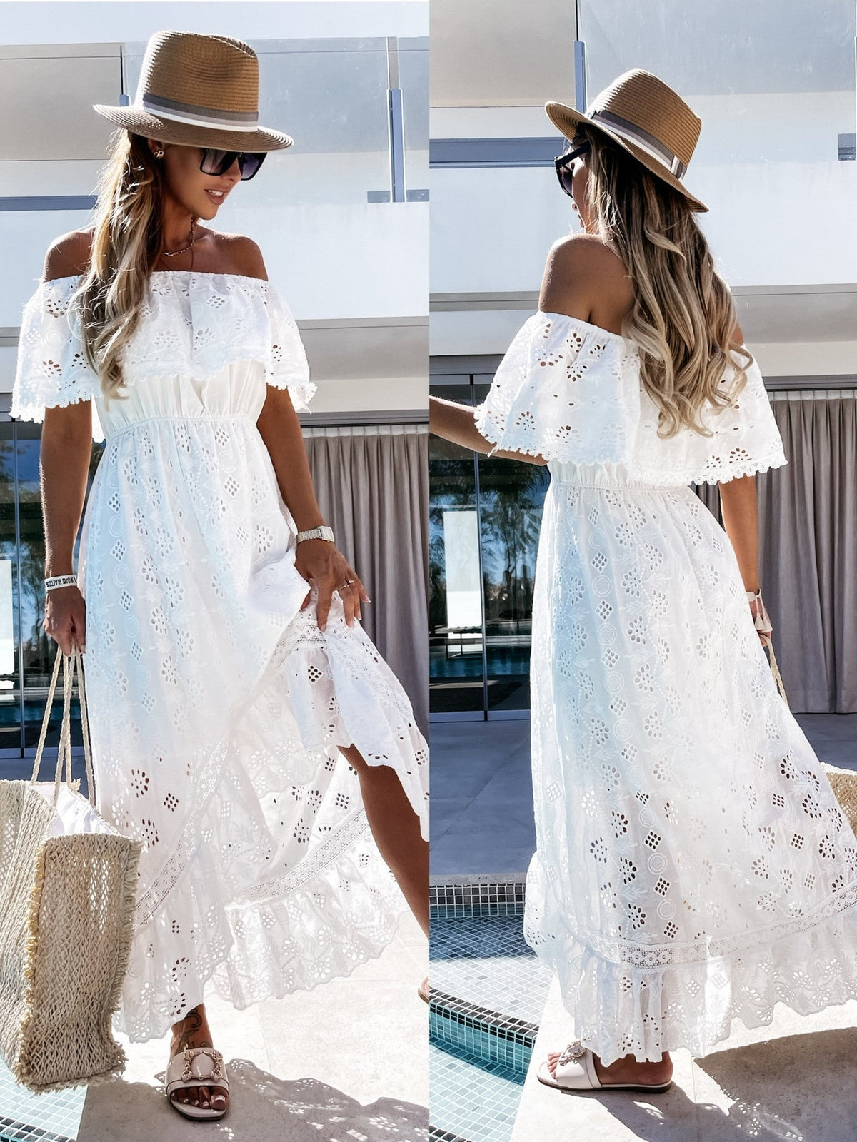 Bohemian Lace Trim Maxi Dress Elegant Beach Dress