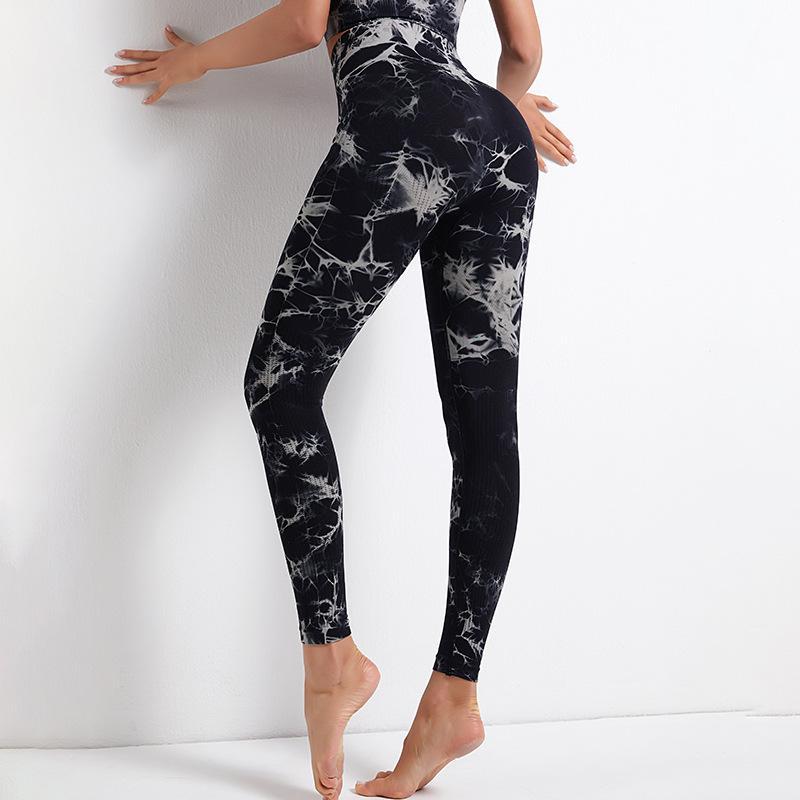 Seamless Yoga Pants Women'S Tie Dyed Printed High Waist Hip Lifting Sports Running Fitness Pants Large Tights