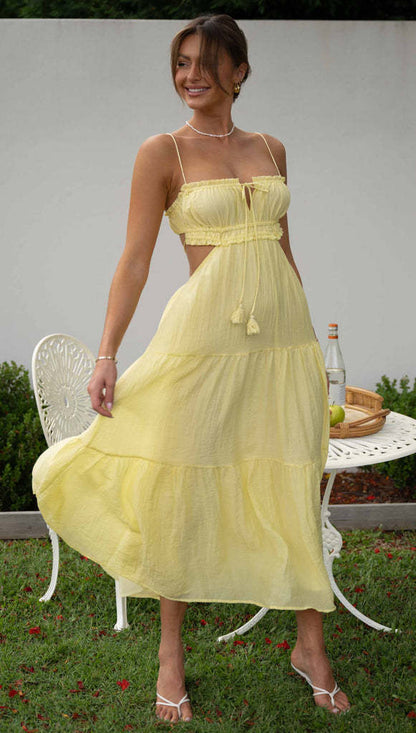 Women'S Clothing 2023 New V-Neck Sleeveless Solid Color Stitched Large Swing Long Dress