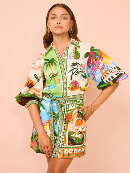 Floral Print Linen Midi Dress Elegant Casual Cardigan