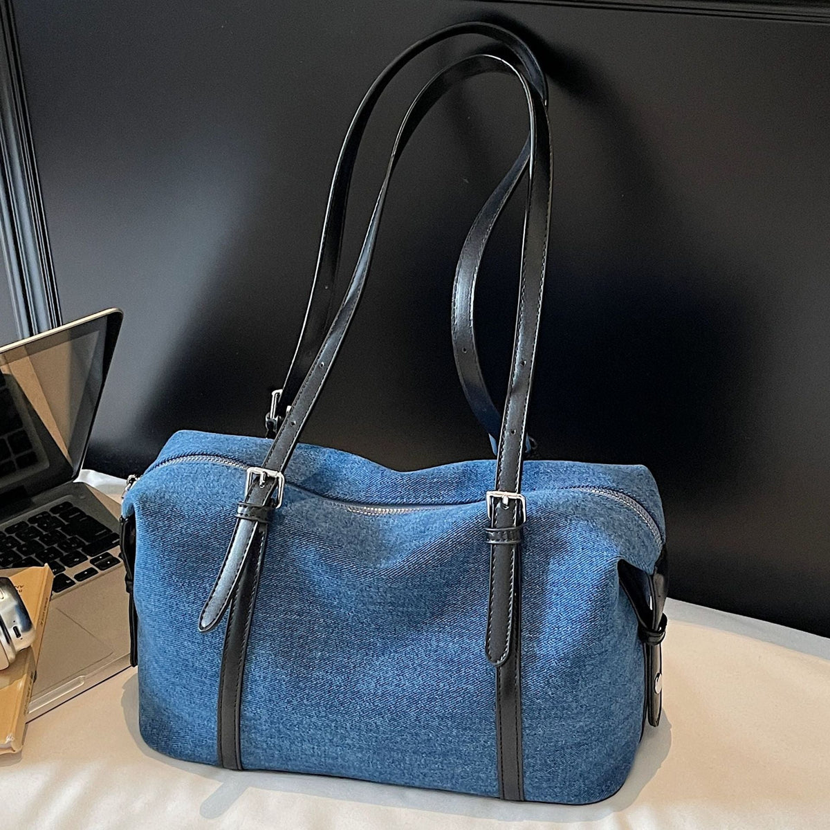 Stylish Denim Boston Bag Soft Casual Shoulder Tote
