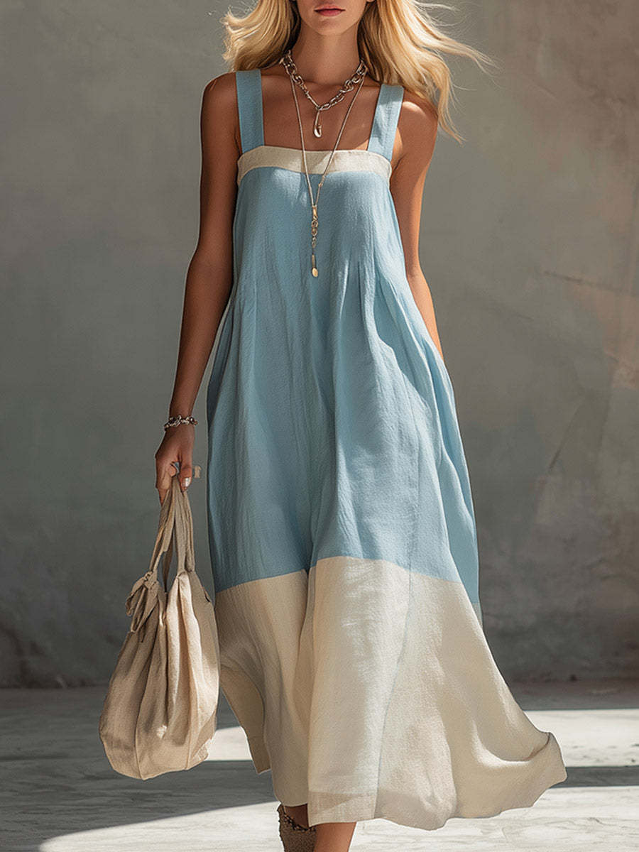 Color Block Hem Spaghetti Strap Maxi Dress