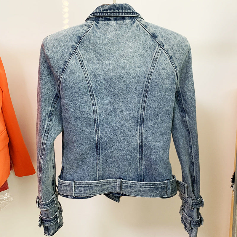 New Stylish Slim-Fit Denim Blazer With Lion Button
