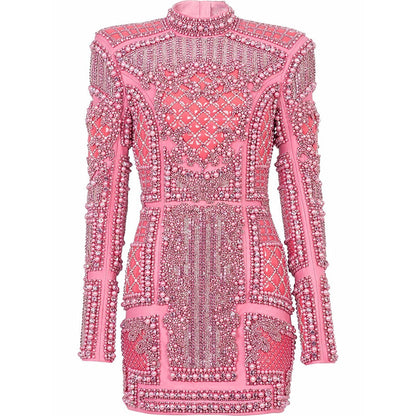 Elegant Sequin Bodycon Dress With Stand Collar