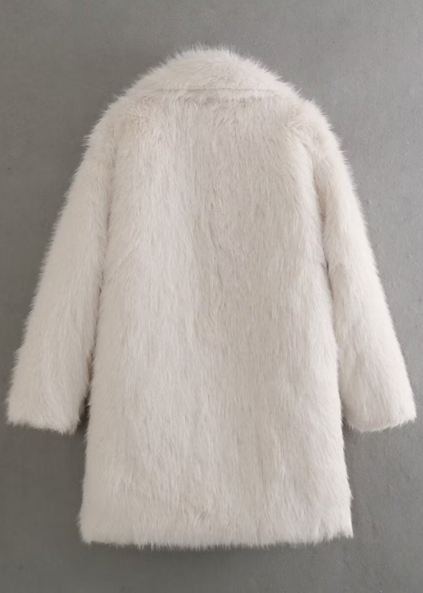 Plush Faux Fur Coat Ivory Cozy Elegant