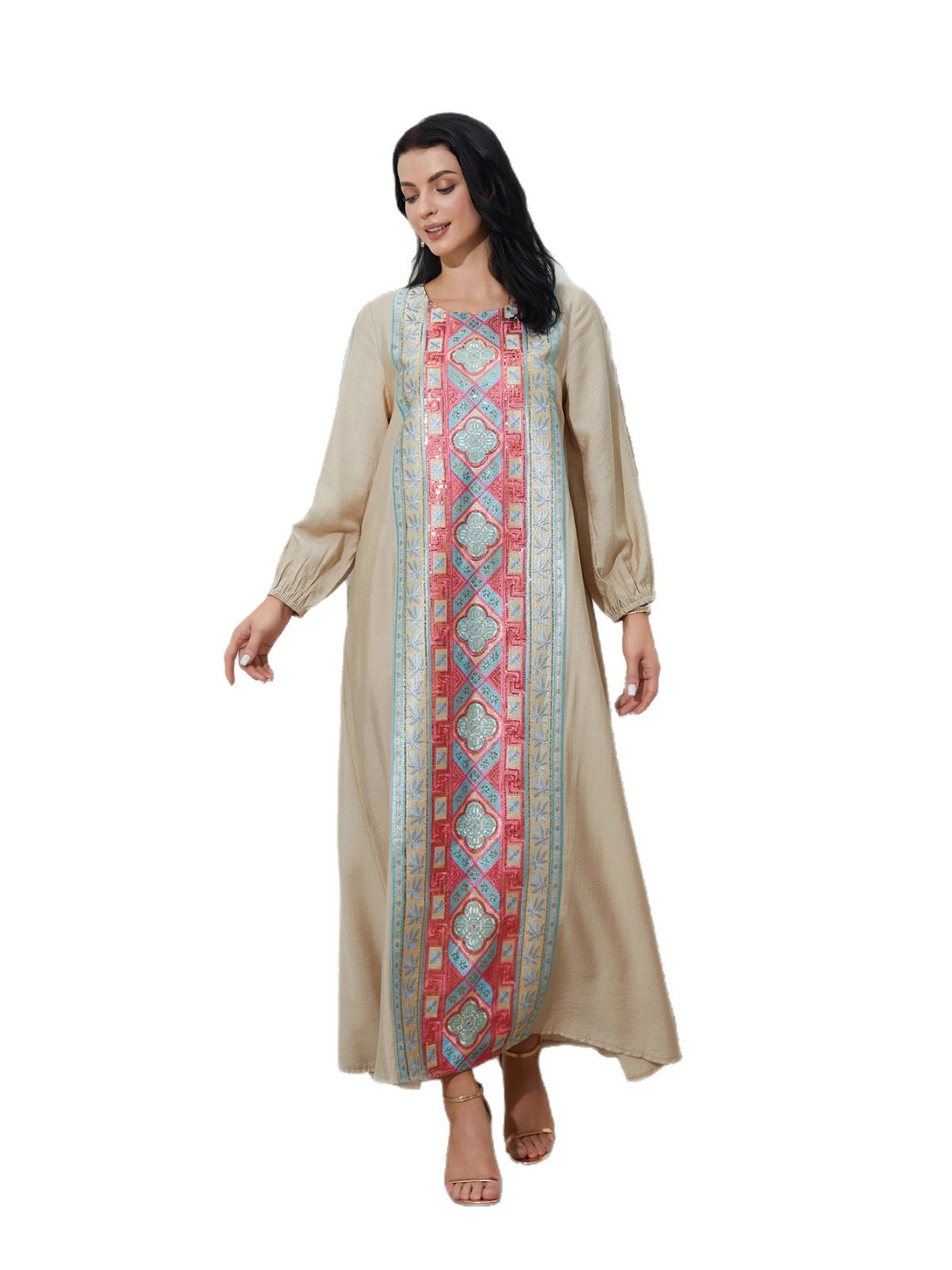 Embroidered Sequin Long Dress Elegant Muslim Gown