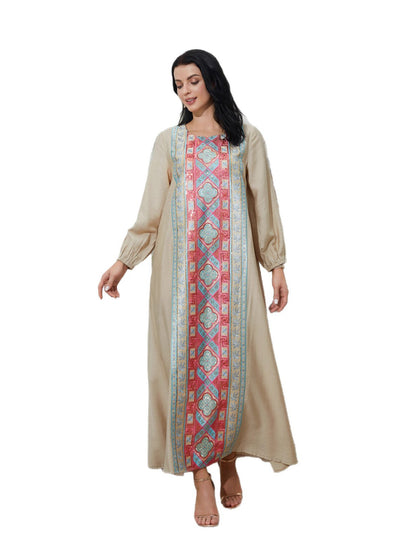 Embroidered Sequin Long Dress Elegant Muslim Gown