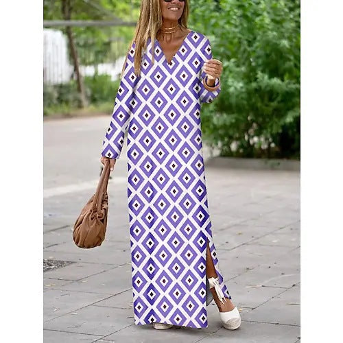 Summer New Products Fashion Printing V-Neck Long Dress Women