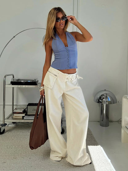 Trendy Women's Casual Wide-Leg Pants with Side Pockets