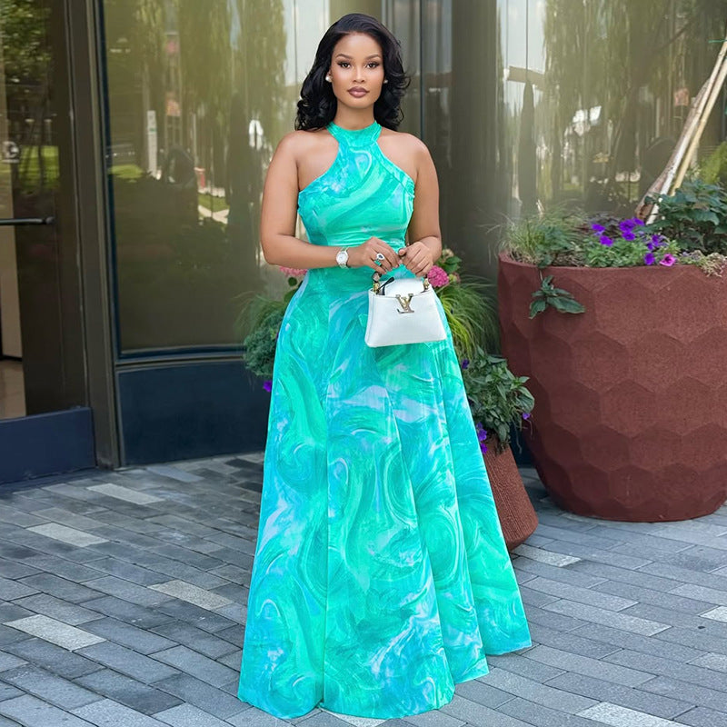 Elegant A-Line Graphic Maxi Dress With Sleeveless Design
