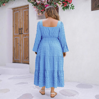 Plus Size Casual Solid Color Long Sleeve Dress