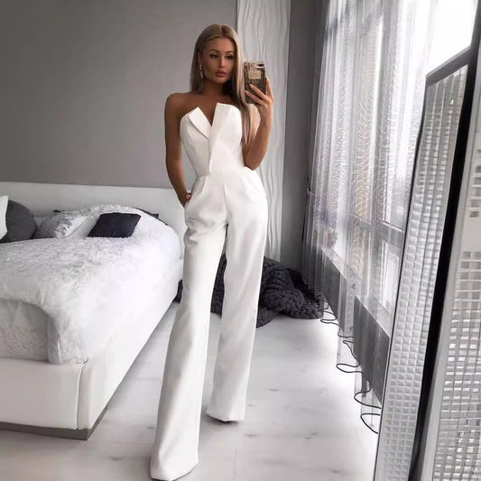 Elegant Maxi Jumpsuit With Mandarin Collar, Casual Comfort