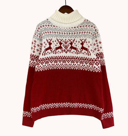 Knitwear Sweater Women'S Autumn And Winter New Loose High Neck Long Sleeve Couple Christmas Sweater