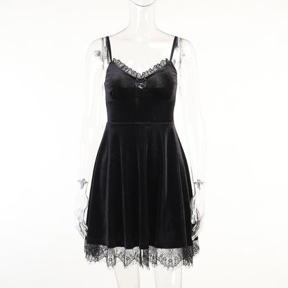 Sexy Suspender Dress Women'S Chest And Backless Lace Stitching New Short Dress